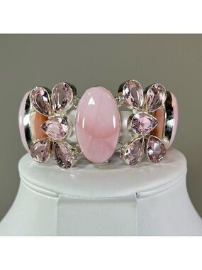 Pretty Pink Rose Chalcedony 925 Large Gemstone Bracelet